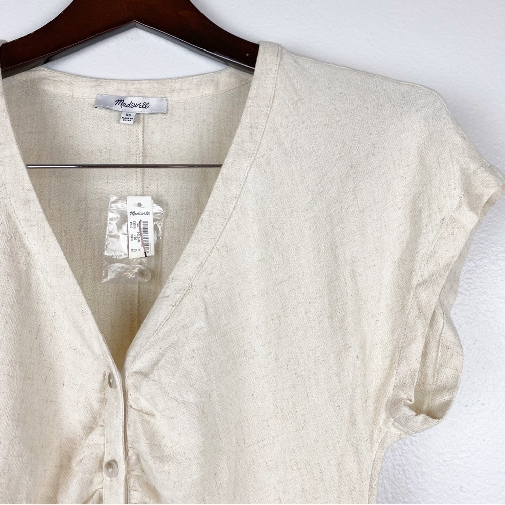Madewell Cream Ruched Button V-Neck Blouse - Picture 5 of 8